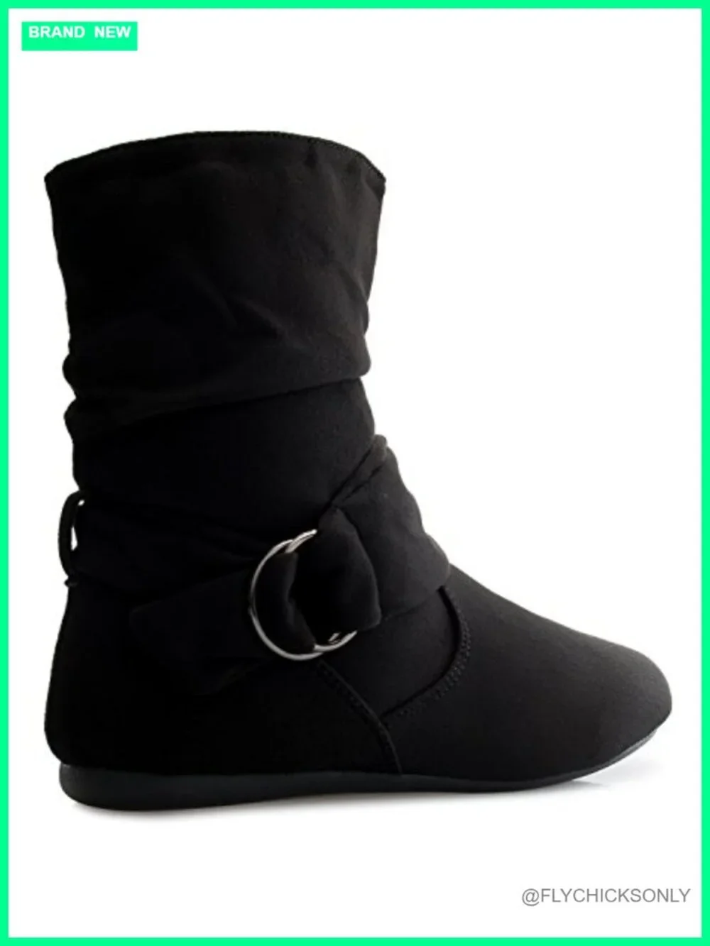 Faux Suede Slouch Ankle Boots with Buckle & Side Zipper Low Heel